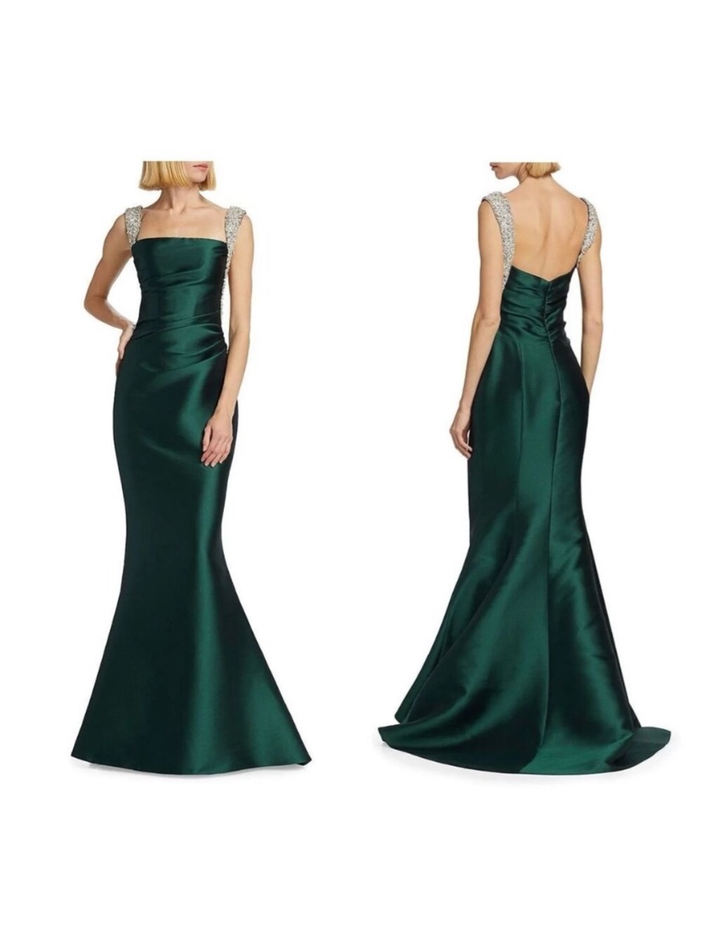 Embellished-Strap Black Evening Gown